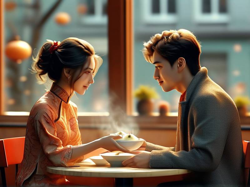 女生把小笼包给男生看暖心的瞬间